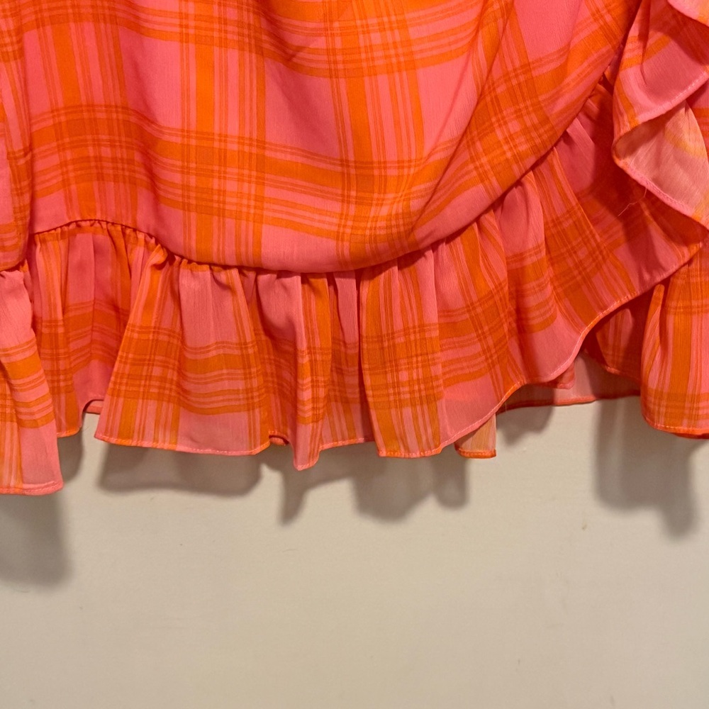 LIKELY Havana Plaid Mini Dress in pink and orange. - Picture 4 of 8